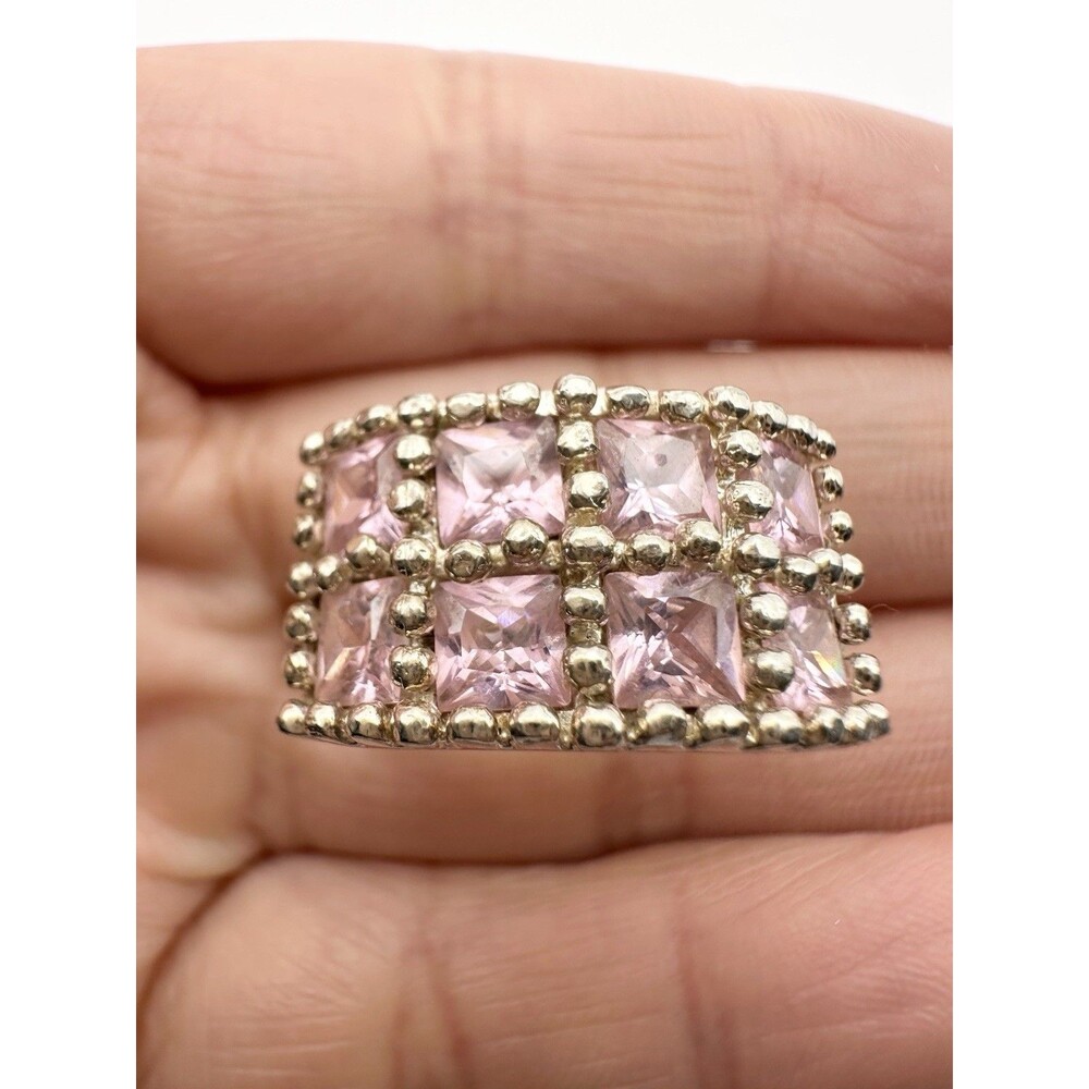 925 Sterling Silver Pink Cocktail Ring Size 7